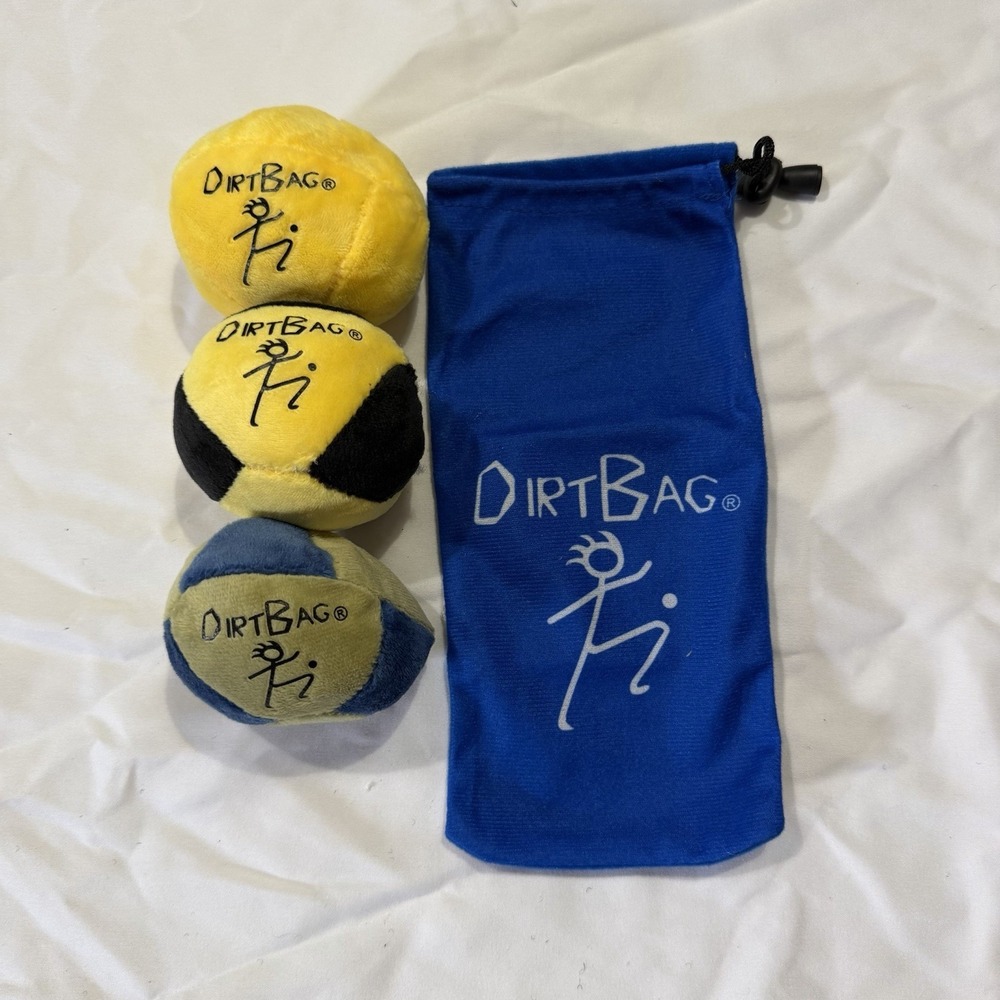 DirtBag Footbag 3 Pack Hacky Sack Yellow Blue + Blue Carry Pouch NEW